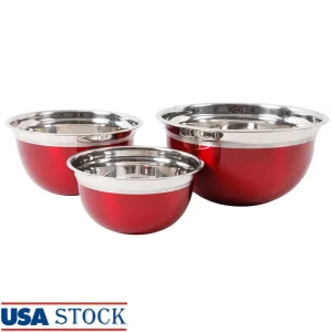 3 Piece Stainless Steel Mixing Bowl Set Nesting Kitchen Bowls Rust Stain Resistant Non-Stick Dishwasher Safe Ideal Food